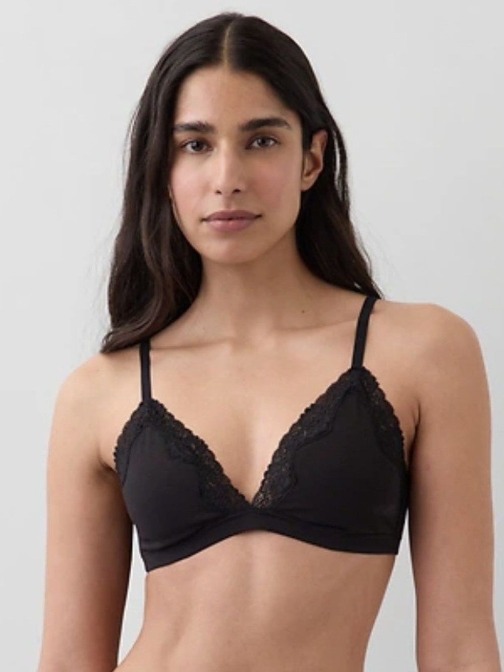 Organic Stretch Cotton Lace-Trim Triangle Bra - Black - Small
